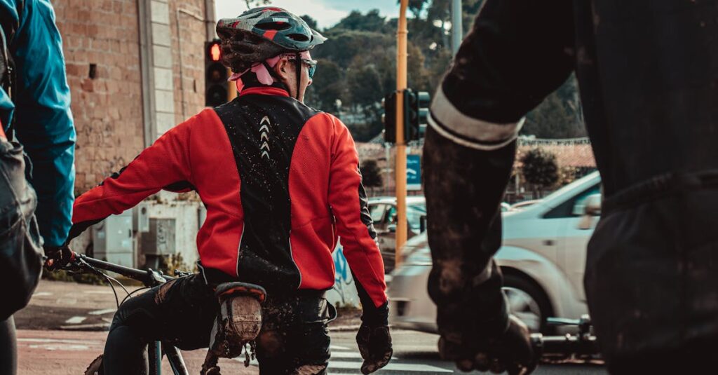 信号を無視して交差点に進入する自転車のイラスト。赤信号を無視する危険性を強調した図。